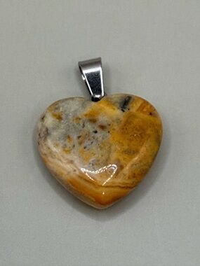 Hand Crafted Bumblebee Jasper Heart Pendant in Yellow and Gray
